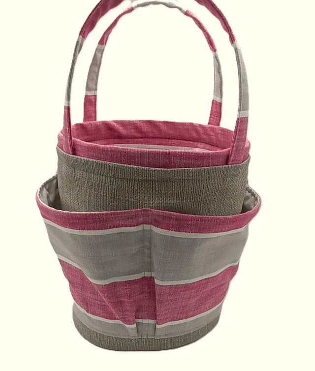 Large Bucket Bag Pink Stripe for Hobby Crafts Knitting Crochet and Multipurpose Storage