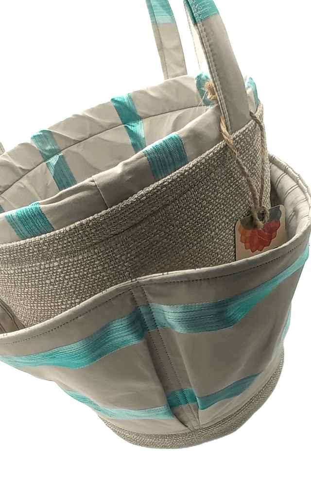 Large Bucket Bag Teal Stripe for Hobby Crafts Knitting Crochet and Multipurpose Storage