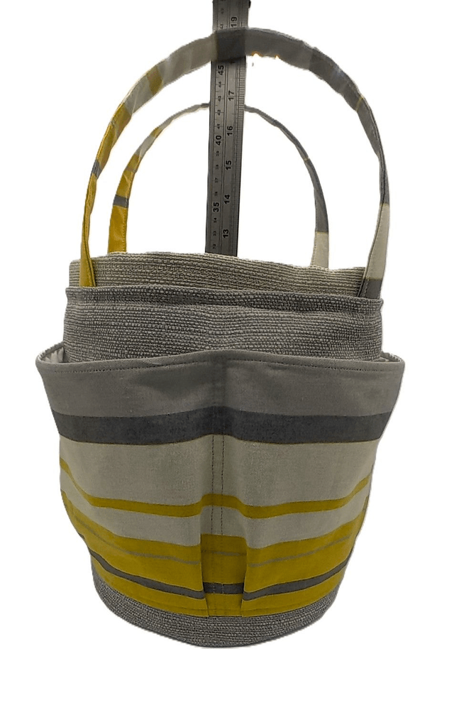 Large Bucket Storage Bag Grey Yellow Stripe Crafters Projects Beauty Products Multipurpose
