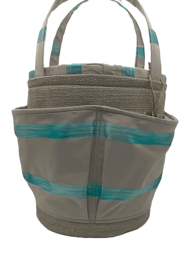 Large Bucket Bag Teal Stripe for Hobby Crafts Knitting Crochet and Multipurpose Storage