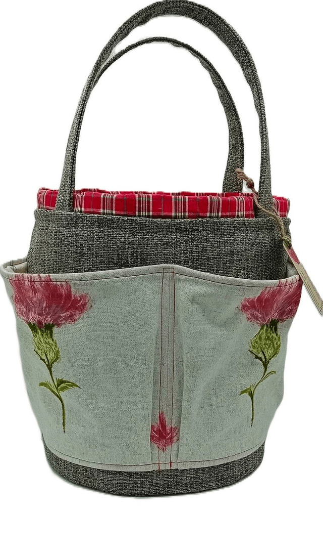 Large Bucket Storage Bag Scottish Thistle Tartan Multipurpose Project Bag