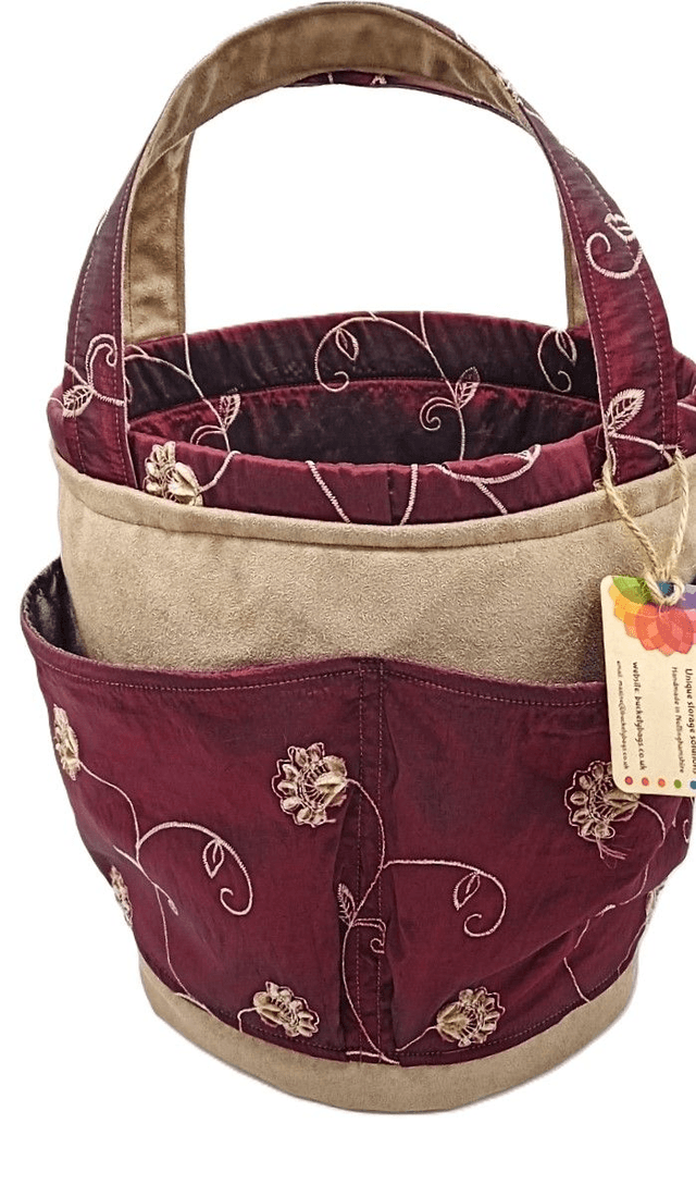 Large Bucket Bag Silk Tapestry for Multipurpose Storage or Sewing Crafts Knitting Crochet