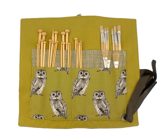 Storage Wrap Craft Tools Crochet Hooks Knitting Needle Case Pencils Artist Paint Brush Roll