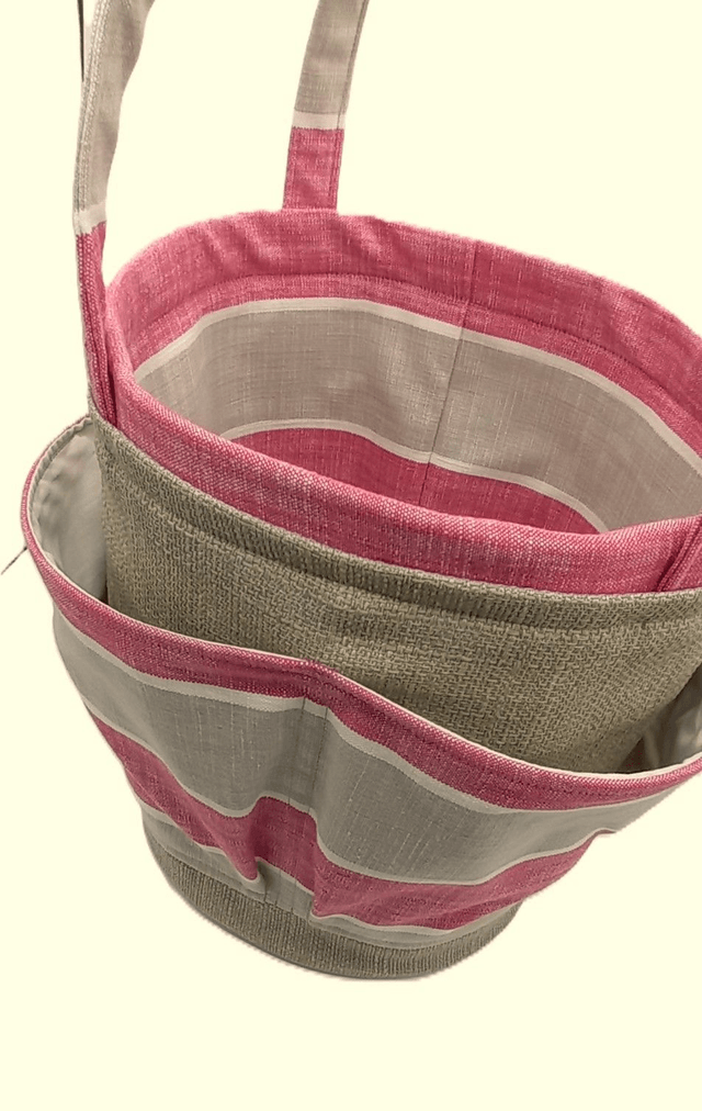 Large Bucket Bag Pink Stripe for Hobby Crafts Knitting Crochet and Multipurpose Storage