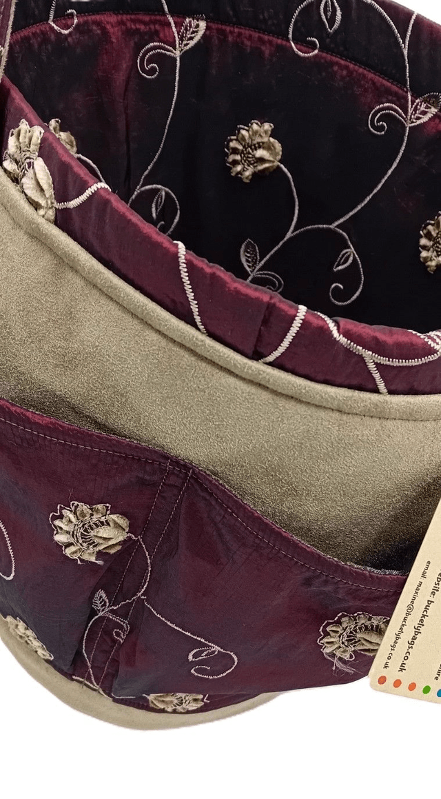 Large Bucket Bag Silk Tapestry for Multipurpose Storage or Sewing Crafts Knitting Crochet